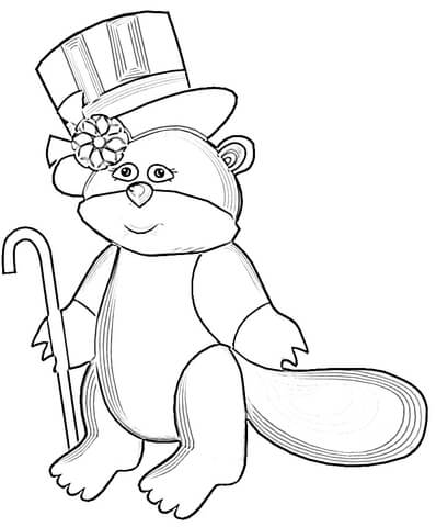 Cartoon Marmot In Hat Coloring Page